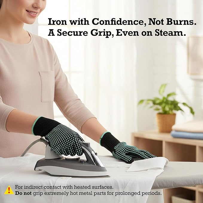 Heat Resistant Gloves for Kitchen & Home Use - 482°F, 2 PCS Combed Cotton & Double-Side Silicone Dots, Elastic Cuff, Anti-Slip for Grilling, Oven, Air Fryer - Universal Fit, Green