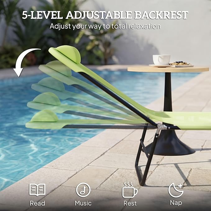 Outsunny Folding Chaise Lounge Chair, Pool Sun Tanning Chair, Outdoor Lounge Chair with Reclining Back, Breathable Mesh Seat, Headrest for Beach, Yard, Patio, Green