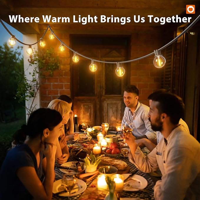 addlon Outdoor String Lights 50FT G40 with Remote, 27 LED Shatterproof Bulbs, Dimmable Patio Globe Lights Waterproof, Hanging Outside Lighting for Backyard, Garden, Deck, Balcony, Porch, Café, Decor