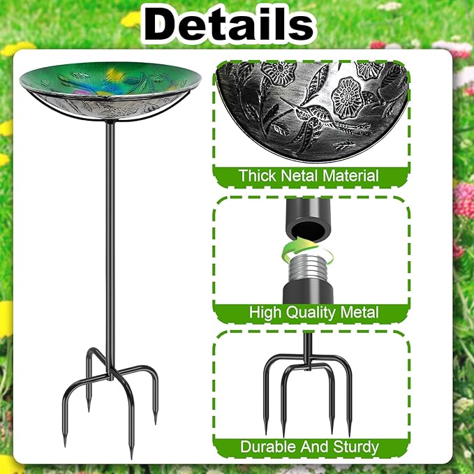 Metal Bird Bath for Outside, Vintage Freestanding Birdbaths & Birdfeeder, Bird Baths Feeder Bowl for Outdoors Garden Patio Yard Lawn Decor (Colorful Green)