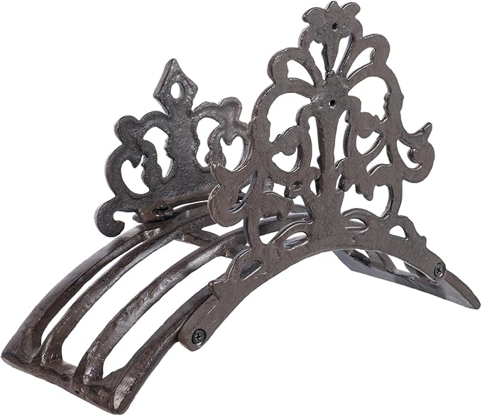 MyGift Wall Mounted Garden Hose Holder, Decorative Vintage French Floral Scrollwork hose Reel Hanger, Dark Coffee Cast Iron Water Hose Storage Rack