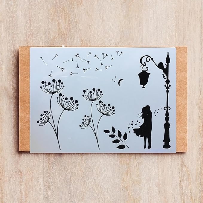 TIAMECH A4 Reusable Lover Street Light Stencil for Painting - Dandelion Layering Template, DIY Wall Art, Wood Furniture, Scrapbook & Crafts (8.3x11.7inch)