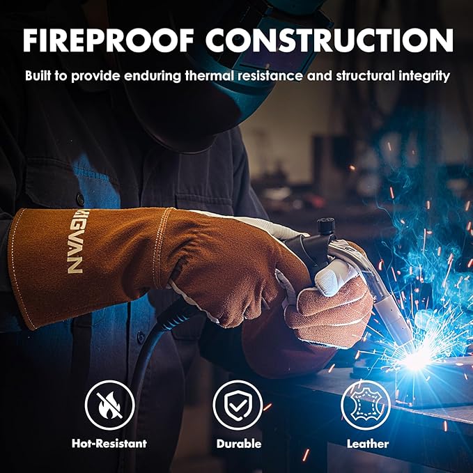 Leather MIG Welding Gloves, 16 Inches IN L/XL/XXL, Heat Resistant and Fireproof Stitching Gloves for Stick, Mig, Tig, Forge, BBQ, Grill, Fireplace, Wood Stove, Furnace, Oven, Pot