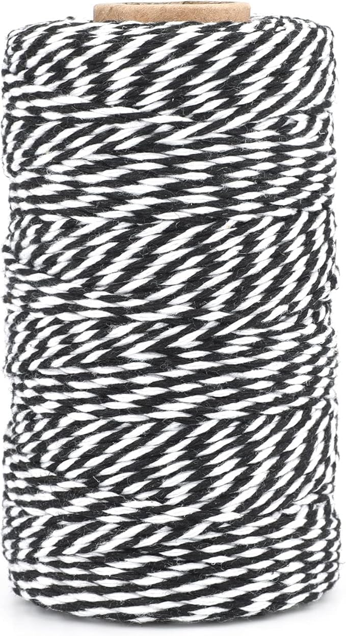 G2PLUS White and Black String, 2MM 328 Feet Cotton String, White Black Cotton Twisted Twine for Halloween, Christmas Gift Wrapping, Macrame, Bakers, DIY Arts and Crafts, Home Decor