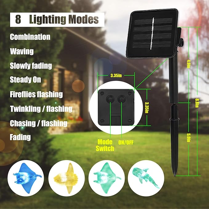 Outdoor Solar Garden Lights - Nautical Sea Life Decorative Fairy String Lights with 40 LED, 14ft Beach Tree Decor (Whale Shark, Sunfish, Manta Ray)
