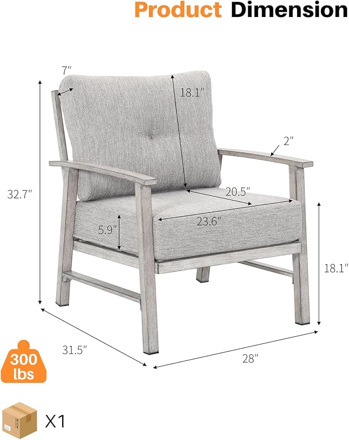 Outdoor Patio Chairs Set of 2, Outdoor Aluminum Armchair Conversation Set with Thick Cushions, 2 Pieces All Weather Patio Furniture Sofa Chairs Set for Garden, Poolside, Lawn, White Oak
