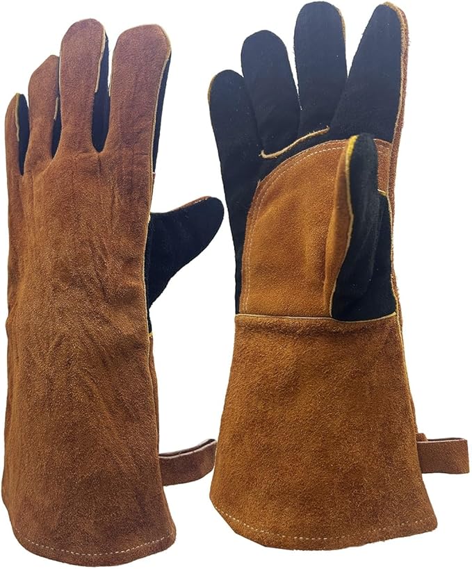 Leather MIG Welding Gloves with Reinforced Palm, Kevlar Stitching, Heat Fire Resistant for Welding/Grilling/BBQ