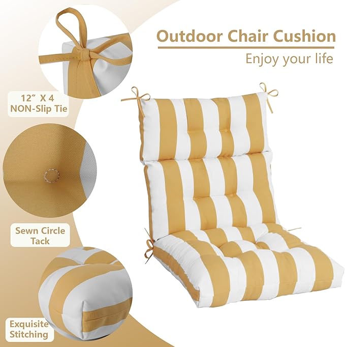 High Back Chair Cushions Set of 2, Adirondack Chair Cushion with Waterproof, Rocking Chair Cushion for Outdoor Patio, Garden Porch 45”x 22”x 4 (2, Yellow and White)