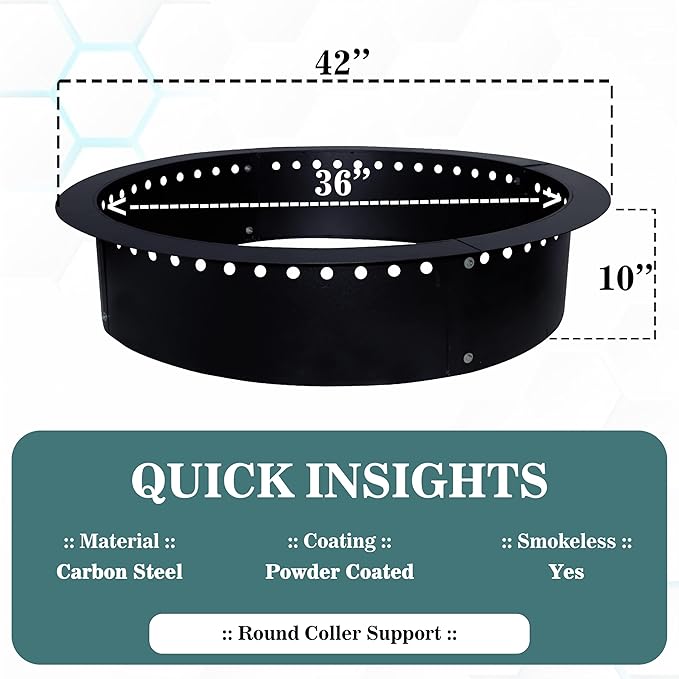 FEBTECH Smokeless Fire Pit Insert 42" - Round Steel Foldable Fire Pit Insert with Air Vents and Coller Support - DIY Fire Ring in or Above Ground for Patio Garden Outdoor Bonfire Camping Accessories