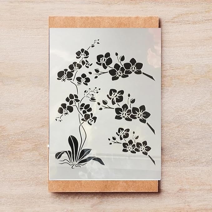 TIAMECH A4 Reusable Orchid Stencil for Painting - Flowers Layering Template, DIY Wall Art, Wood Furniture, Scrapbook & Crafts (8.3x11.7inch)