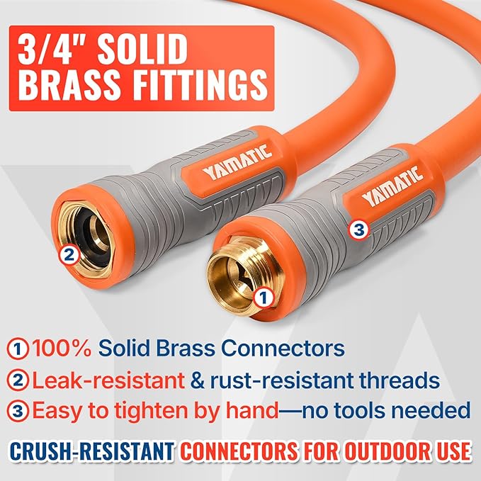 YAMATIC 5/8 in x 15 ft Female-to-Female Short Garden Hose, 2-in-1 Dual Use with Solid Brass Swivel Fitting, All-Weather, 600 PSI Burst