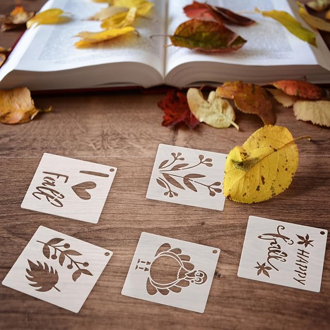Fainne 100 Pcs 2 Inch Stencils Small Stencils for Painting on Wood Reusable Painting Templates Crafts for DIY Scrapbook, Wood, Wall, Fabric, Rock, Chalkboard, Sign(Maple, Pumpkin)