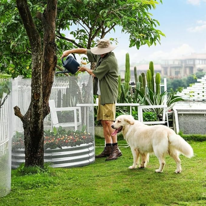 Galvanized Steel Fire Ring, Round Metal Garden Planter, Silver, Raised Bed, 24-Inch Diameter