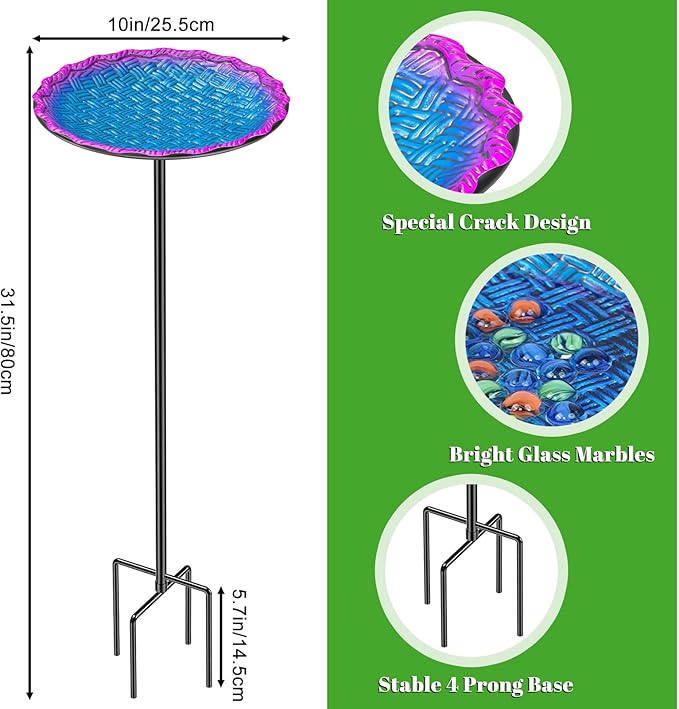 Bee Butterflies Watering Station, Standing Bee Feeder with Glass Marbles for Outside, Bee Bath Feeder with Metal Stakes Butterfly Puddler Garden Yard Déco (Blue)