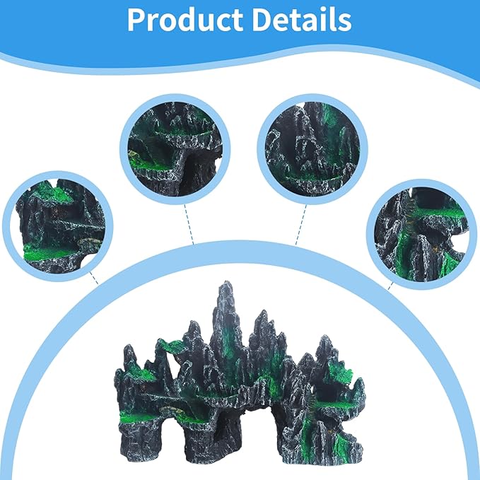 Saim Large Aquarium Rock Decorations, Mountain Ornament Fish Cave Bridge, Fish Tank Aquascape Model for Gold Fish, Betta Cichlids Hideaway Cave Hideout (12.09x3.94x8.58inch)