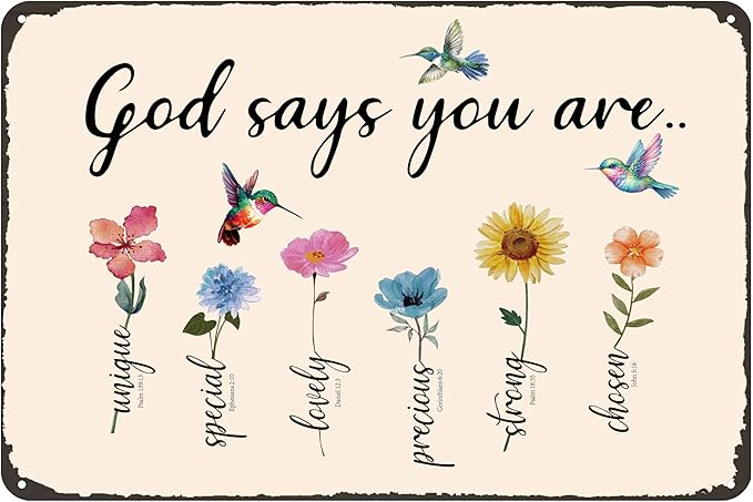 Funnysign Christian Gifts Gardening Gifts Garden Bible Verse Decor Bird Flowers God Says You Are Amazing Vintage Tin Sign for Home Garden Patio Yard Decor 8 X 12 Inch (3850)
