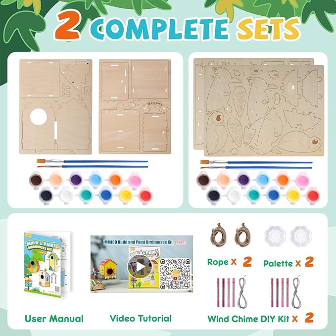 Paint Your Own BirdHouses, Wooden Painting Crafts Kits for Kids, Wooden Woodpecker Doorbell & DIY Bird House for Outside, Arts and Crafts for Kids Ages 8-12, Gifts for 8-12 Year Old Girls Boys