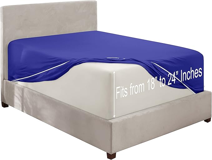 Clara Clark Fitted Sheet, Extra Deep Pocket Fits Deep Mattress, Luxury Soft Fitted Sheet Only, Queen - Extra Deep Royal Blue
