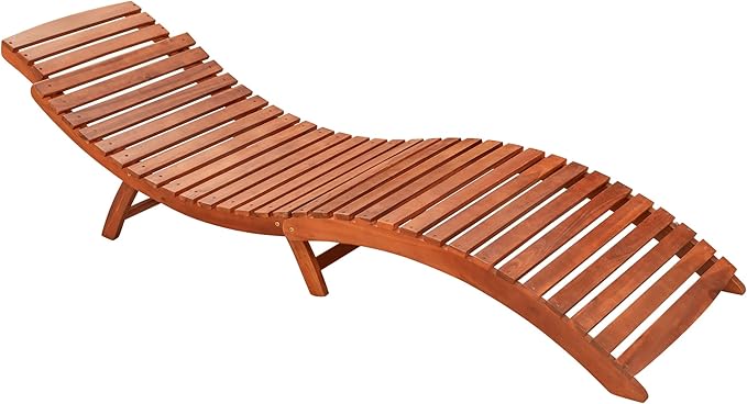 Flamaker Lounge Chairs for Outside Folding Acacia Wood Chaise Lounge with Side Handle Sun Lounger for Poolside, Lawn, Backyard (1 Piece)