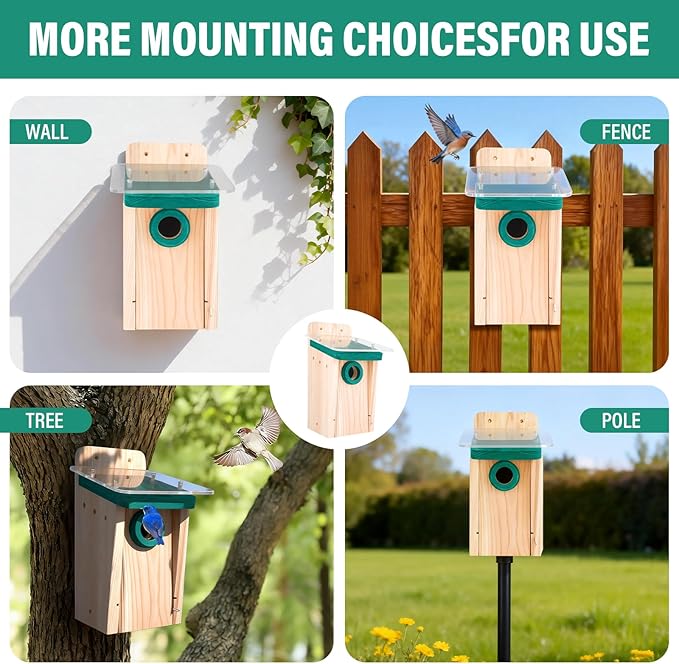 2 Pack Cedar Wood Bird Houses for Outside Hanging, Large Bird Houses for Outdoors with 2 Layers Roof, Easy DIY Outdoor Nesting Box for Adults, Nesting Boxes for Cardinals, Chickadees, Wrens