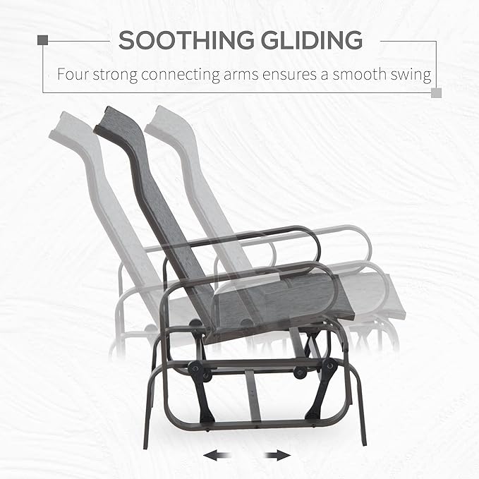 Outsunny Outdoor Glider Chair, Gliders for Outside Patio with Smooth Gliding Mechanism and Lightweight Construction for Backyard, Gray