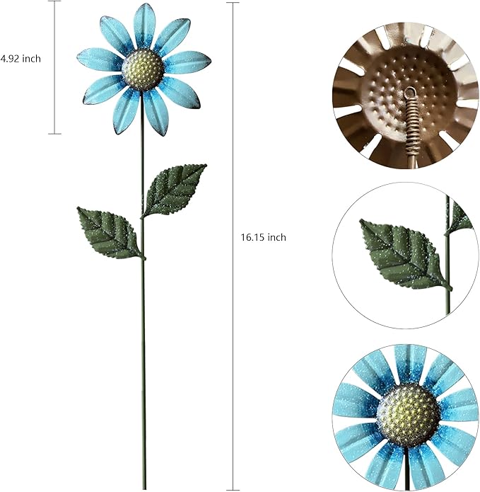 Metal Flowers for Outside,8 Pack 16.15" Decorative Garden Stakes with Swaying Flowers Head Yard Art,Spring Garden Decor for Lawn, Pathway & Garden