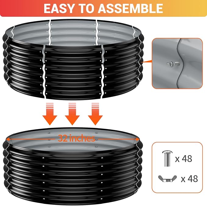32 Inch Outdoor Fire Pit Ring, 17'' Tall Wood Burning Firepit & Fireplace for Outside, Heavy Duty Galvanized Steel Fire Pits Insert, High Heat Resistant Fire Bowl for Backyard Bonfire,Patio,Camping