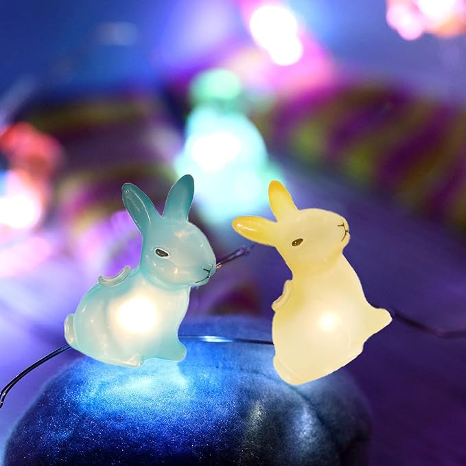 Easter Rabbit Decoration Lights Outdoor, 8.5 Feet Waterproof Bunny String Light with 10 Multicolor Rabbit Shaped Lights for Easter Indoor Bedroom Birthday Party Wedding Decor