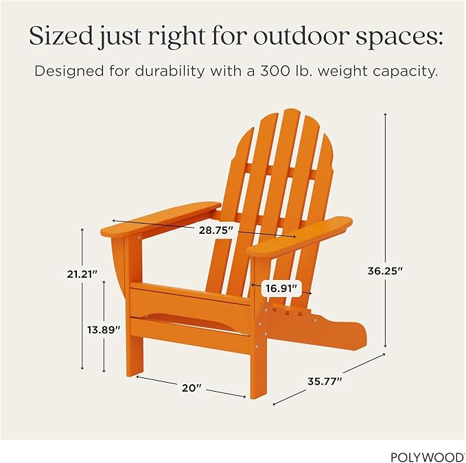 POLYWOOD AD4030TA Classic Outdoor Adirondack Chair, Tangerine