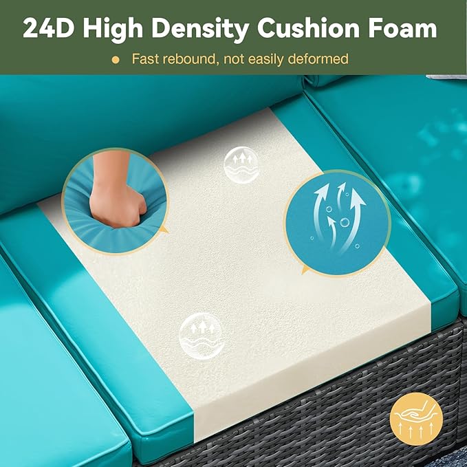 Aoxun Replacement Cushions for Outdoor Furniture, 14-Piece Outdoor Cushions for Patio Furniture, Deep Seat, Waterproof & Fade Resistant Couch Cushion for 6-Seat Patio Conversation Sets, Sky Blue