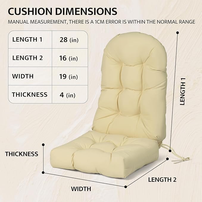 mudilun Adirondack Chair Cushion with Tie Outdoor Adirondack Chair Cushions Thick Tufted High Back Rocking Chair Cushions for Indoor Patio Furniture Chair Pads