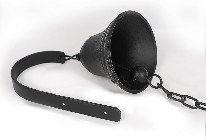 Vintage Cast Iron Dinner Bell as Entry Door Bell, Outside Hanging Decor or Indoor Decoration Wall Antique Farm and Front Gate Bell, Black