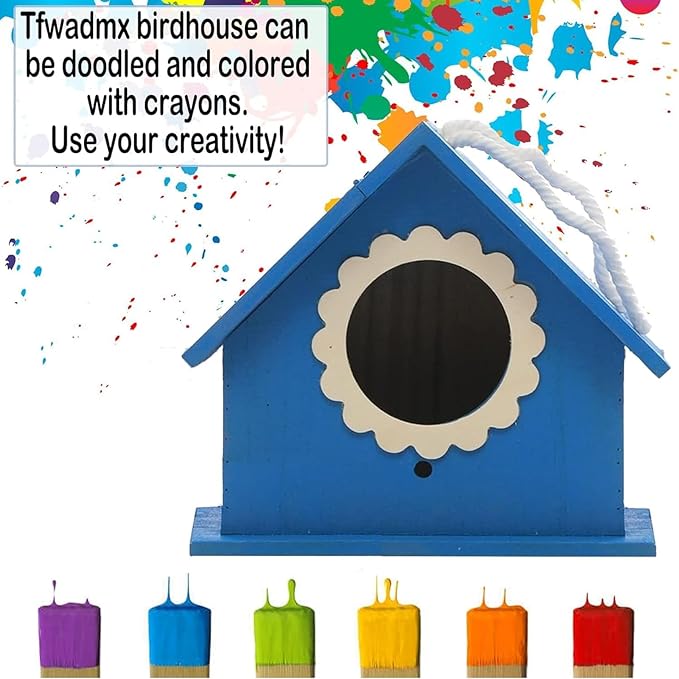 Tfwadmx Wooden Bird House Hanging Birdhouse for Outside Wooden Nests Box Garden Patio DIY Decorative for Wren Swallow Sparrow Hummingbird Finch Throstle (M)