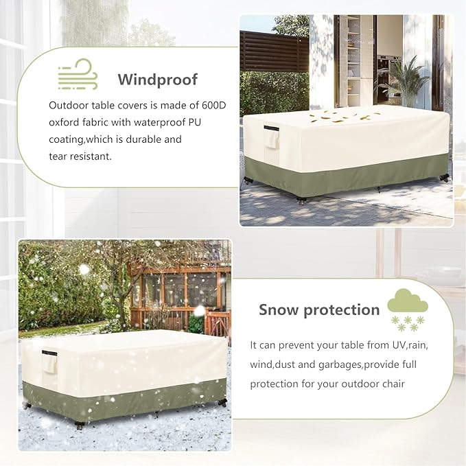 Outdoor Coffee Table Cover 36 W x 24 D x 16 H Inches,600D Heavy Duty Waterproof Outdoor Table Cover,Patio Rectangle Table Covers ,Beige