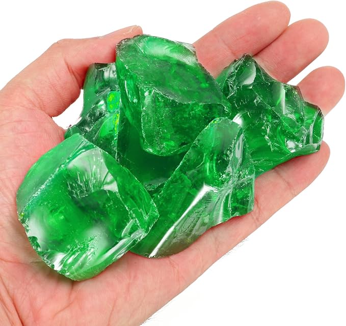 uxcell Fire Glass for Fire Pit, 3-5cm(1/9"-1/5") High Luster Reflective Glass Rocks for Natural or Propane Fireplace, Safe for Outdoors and Indoors Fire Pit Glass, Dark Green, 400g/14oz