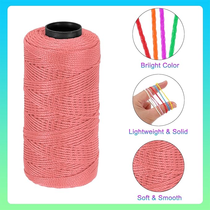 MECCANIXITY Nylon String 3 Strands Twisted Mason Line 1.5mm x 218 Yards Nylon Twine String for DIY Projects, Home Improvement, Gardening, Gift Wrapping, Christmas Party Supplies, Dusty Pink