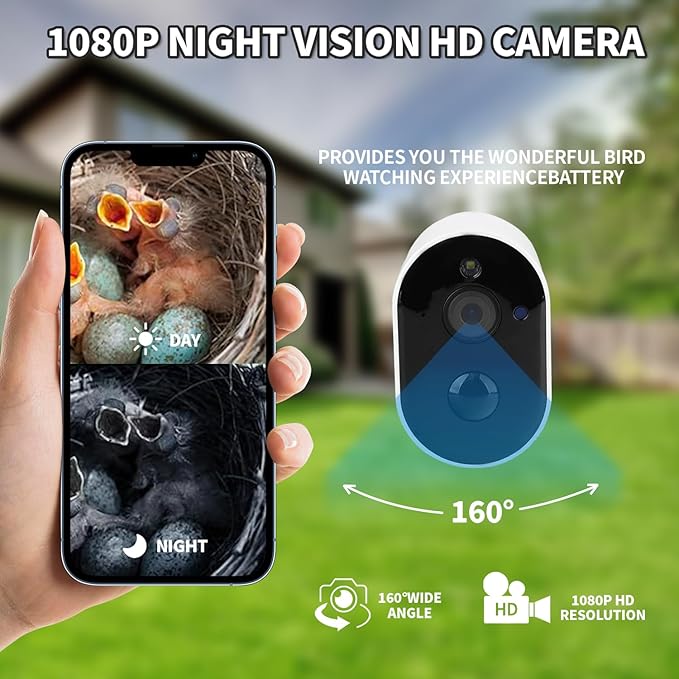 Smart Bird House with Camera Solar Powered, 1080p HD Wireless Outdoor Bird House with Auto Capture Bird Video & Motion Detection, Night Vision, A Bird Box for Wild Birds
