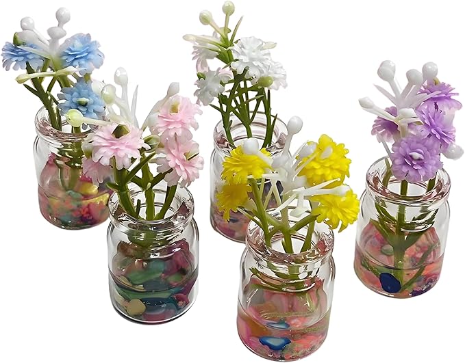 3 Pcs Random Daisy Miniature Glass Flower Vases – Handmade Transparent Luminous 3D Shell Bottle Ornaments for 1:6/1:8 Scale Dollhouse, Fairy Garden, DIY Crafts,Car & Tabletop Decorations (2.3x0.8in)