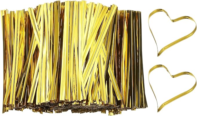 PATIKIL Bag Twist Ties 3 Inch, 800 Pcs Metallic Bread Ties for Treat Plastic Bags Gift Wrapping Candy Coffee Bag Plant Party Cake Favor, Gold