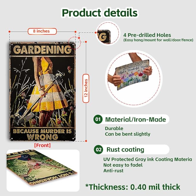 Rosjoy Funny Garden Signs for Outside - Unique Gardening Gifts for Women，12"x8" Metal Garden Decor for Wall Art, Yard Greenhouse, Outdoor, Patio, Porch Decoration