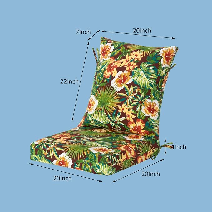 COZYVIDA Outdoor Dining Chair Cushion, Set of 2, 20" x 42",C0 Water-Resistant Breathable Polyester, UV-Resistant 1000+ Hrs, 30D Foam with Recycled Fiber Fill, YKK Zippers, Tropical Floral