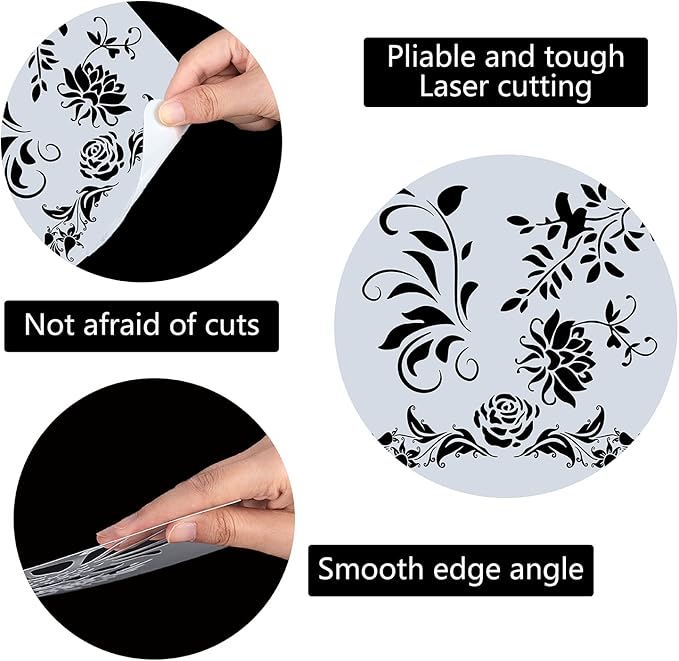 GORGECRAFT Large Rose Vines Stencil Flowers Stencils for Painting on Wood 12x12 Inch Reusable Floral Bird Plastic Decoration Template for Painting on Canvas Fabric Wall Furniture DIY Home Décor