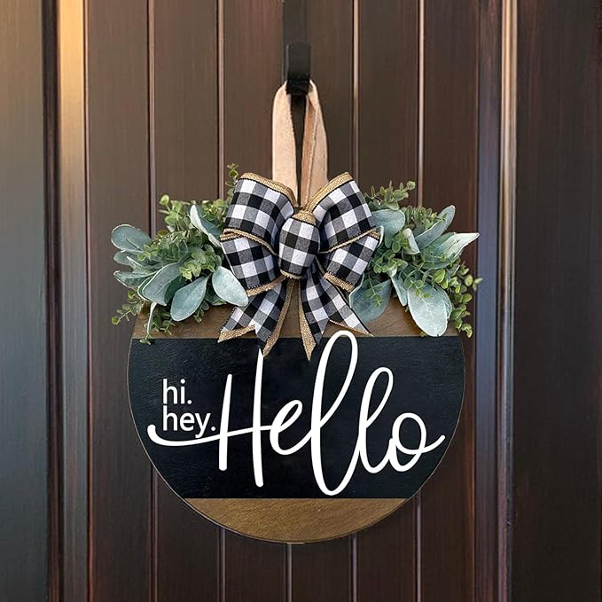 Welcome Sign for Front Door Decoration, 12" Round Wood Wreaths Hanging Welcome Sign Porch Farmhouse Decor Housewarming Gift