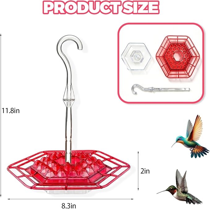 Hummingbird Feeders for Outdoors Hanging with 30 Feeding Ports Saucer Humming Bird Feeder with Integrated Ant Moat Bee-Proof Leak-Proof No Drip, Easy Cleaning and Refill