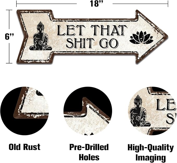 Mukuko Nostalgic Vintage Metal Wall Décor, Let That Shit Go, Inappropriate Funny, 6" x 18" Arrow Metal Signs Wall Art, Decorative Tin Sign Home Decor, Funny Decor, Bathroom Decor, Bathroom Signs