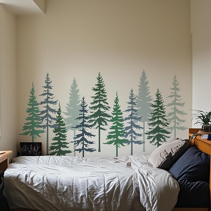8pcs Large Pine Tree Stencils 4 Styles Reusable Tree Wall Stencils 32.5'' - 34'' Tall Forest Mural Drawing Templates for Wall DIY Art Crafts Painting Garden Wood Fence Tile
