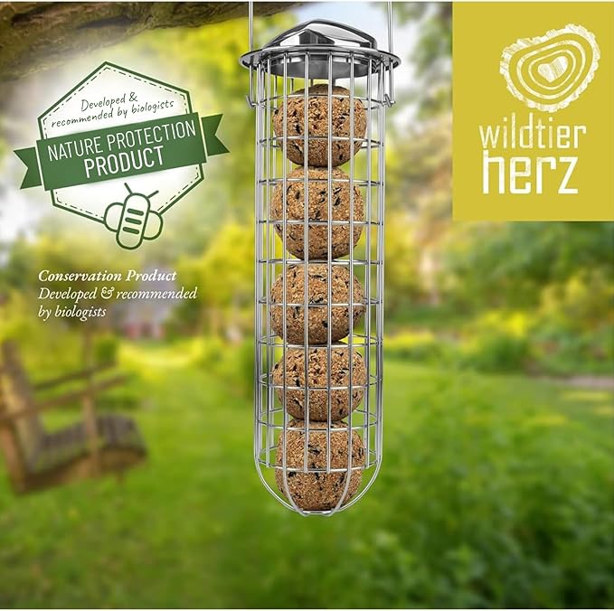 | Fat Ball Holder 12" - 5 Year Guarantee - Made of Rustproof Metal Bird Feeding Station for Fat Balls - Ecological Bird Feeder (31cm, Stainless Steel)