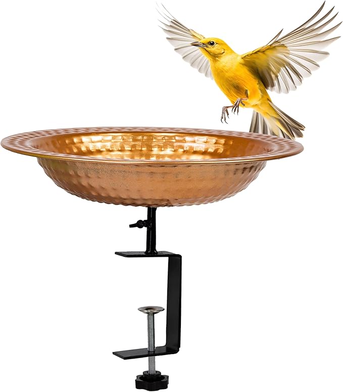 Sunnydaze Copper Bird Bath for Outside - Outdoor Bird Bath for Deck Railing - 12" Diameter