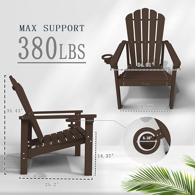 Stackable Adirondack Chair Set of 4, HDPE All-Weather Adirondack Chairs - Durable and Space Saving, Plastic Outdoor Fire Pit Chairs with Cup Holder,Brown