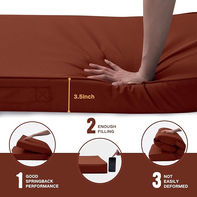 Outdoor Bench Cushion 4 inches Memory Foam Waterproof Patio Furniture Bench Cushion Porch Swing Cushion with Handle and Adjustable Strap, 42 x 18 Inch Terracotta